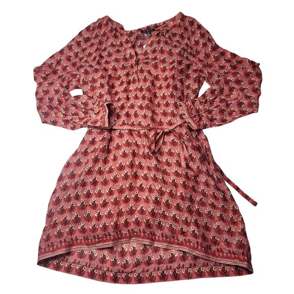 J Crew Cabana Mini Dress Block Print Ramie Coral Pink Floral Long Sleeve Medium - Picture 3 of 10